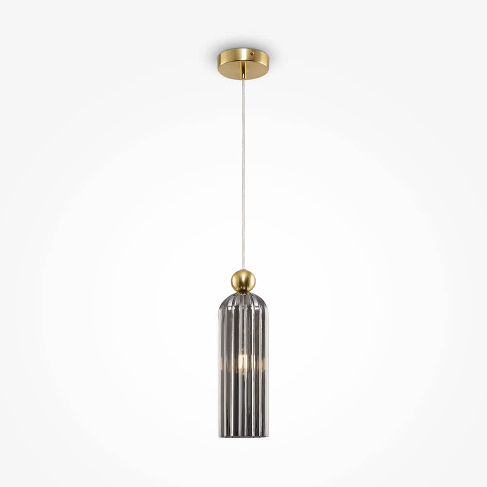 Пендел Maytoni Antic MOD302PL-01GR със златисто окачване и рифеловано сиво стъкло