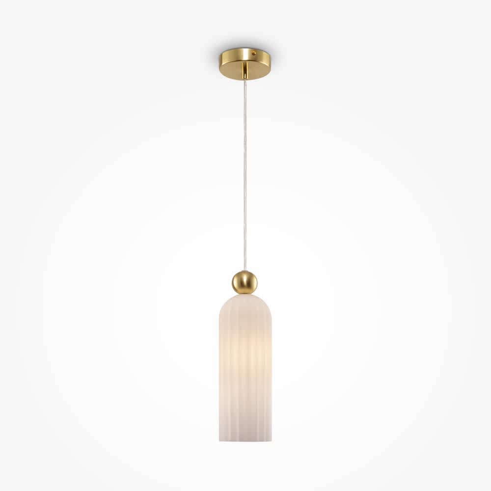 Пендел Maytoni Antic MOD302PL-01W със златисто окачване и рифеловано бяло стъкло