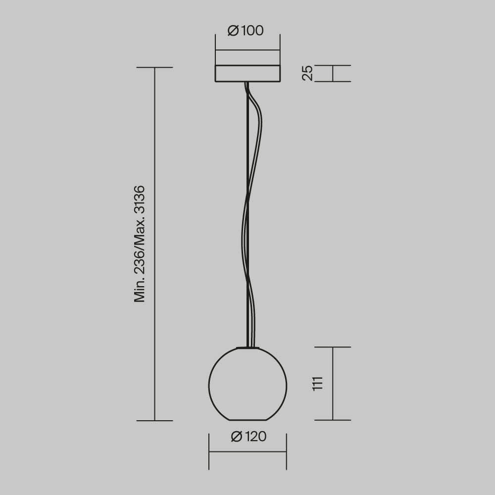Пендел Maytoni Basic Texture MOD461PL-01BR, схема с размери