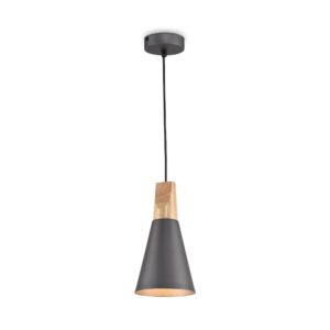 Maytoni Bicones P359-PL-140-C - сив пендел с дървен декоративен елемент