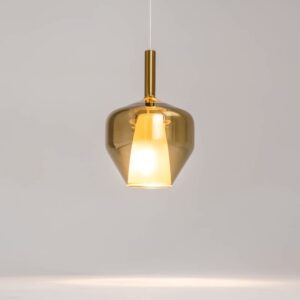Пендел Maytoni Duality MOD271PL-01B4 със златен външен стъклен абажур и вътрешен конусовиден абажур на сив фон