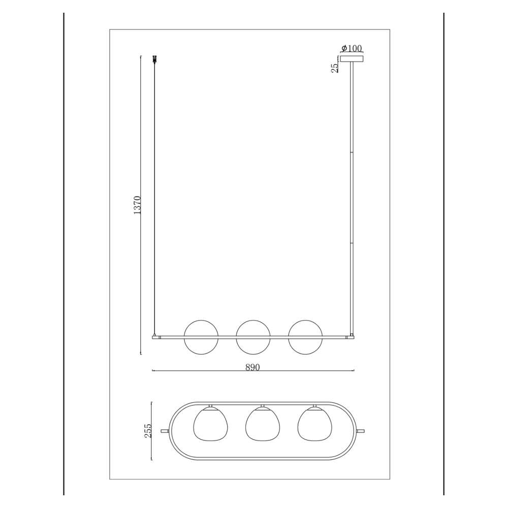 Схема с размерите на Maytoni Erich MOD221PL-03N