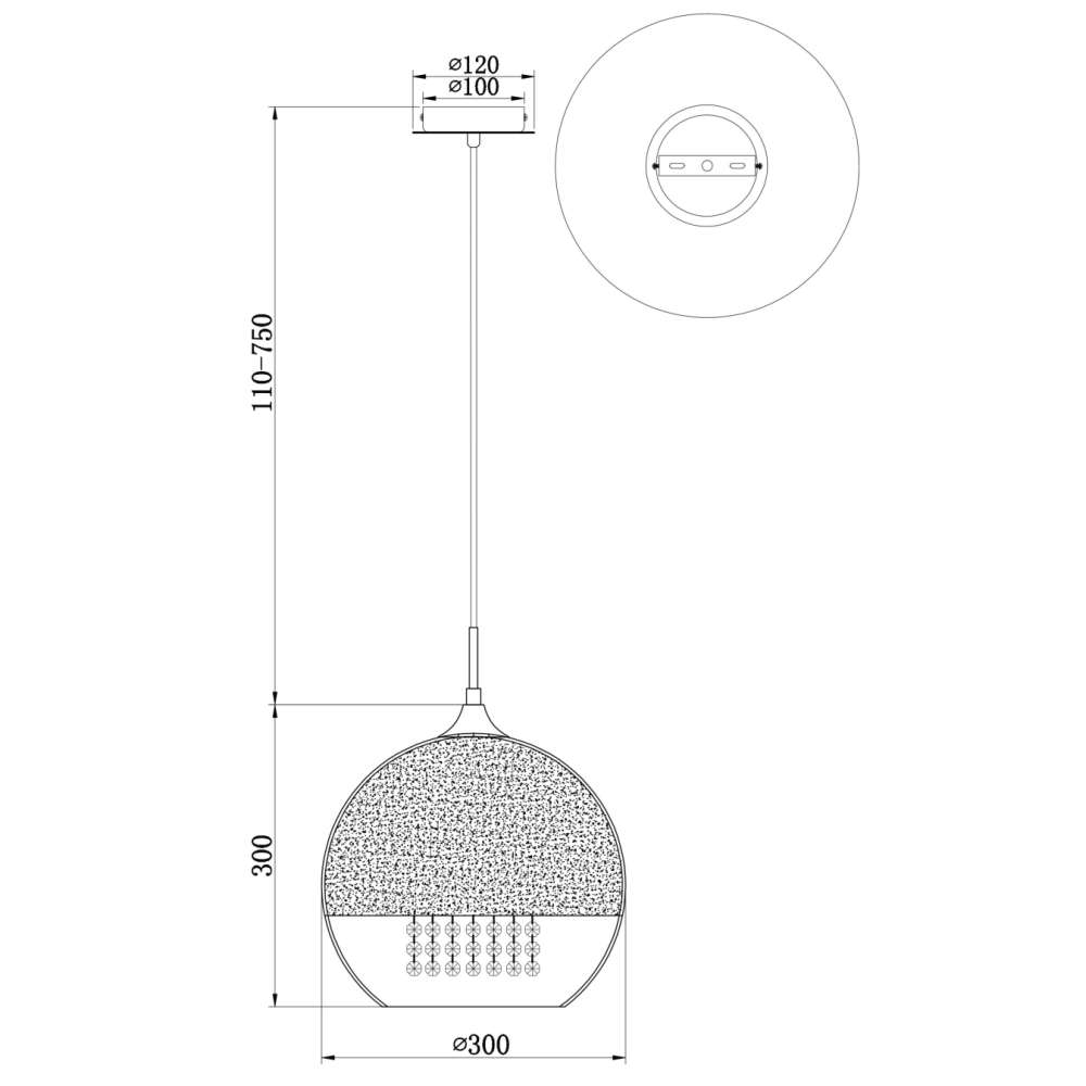 Схема с размерите на Maytoni Fermi P140-PL-170-1-N