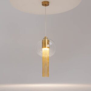 Maytoni Flusso P095PL-01BZ със стъклена сфера, висящи метални верижки и таванна розетка