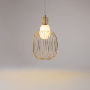 Пендел Maytoni Levitation MOD376PL-01G1 с издължен овален метален абажур в цвят месинг и бял стъклен дифузер
