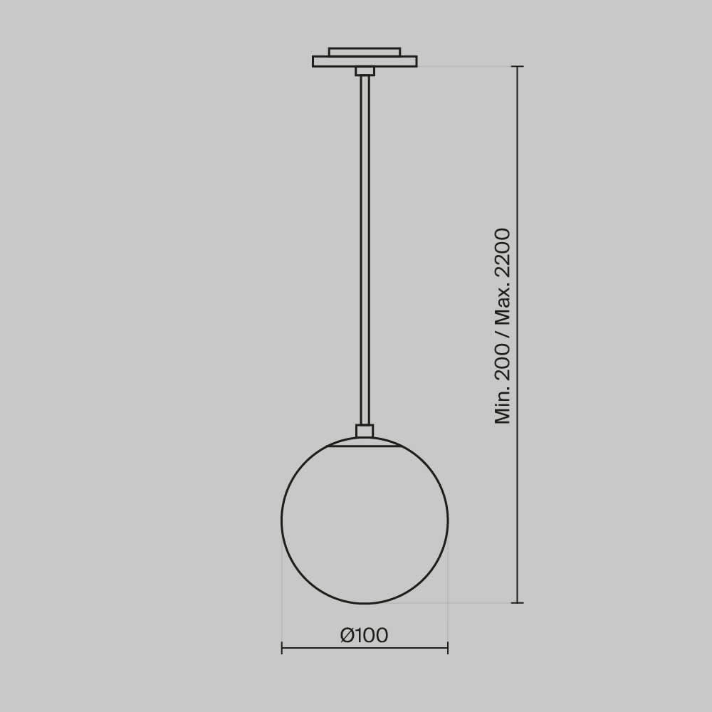 Пендел Maytoni Luna P039PL-5W3K-10INS-B, схема с размери
