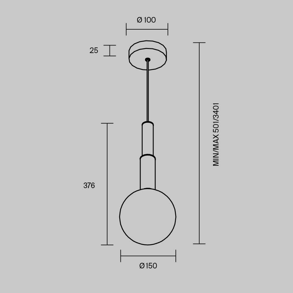 Пендел Maytoni Orotte MOD520PL-01BS, схема с размери