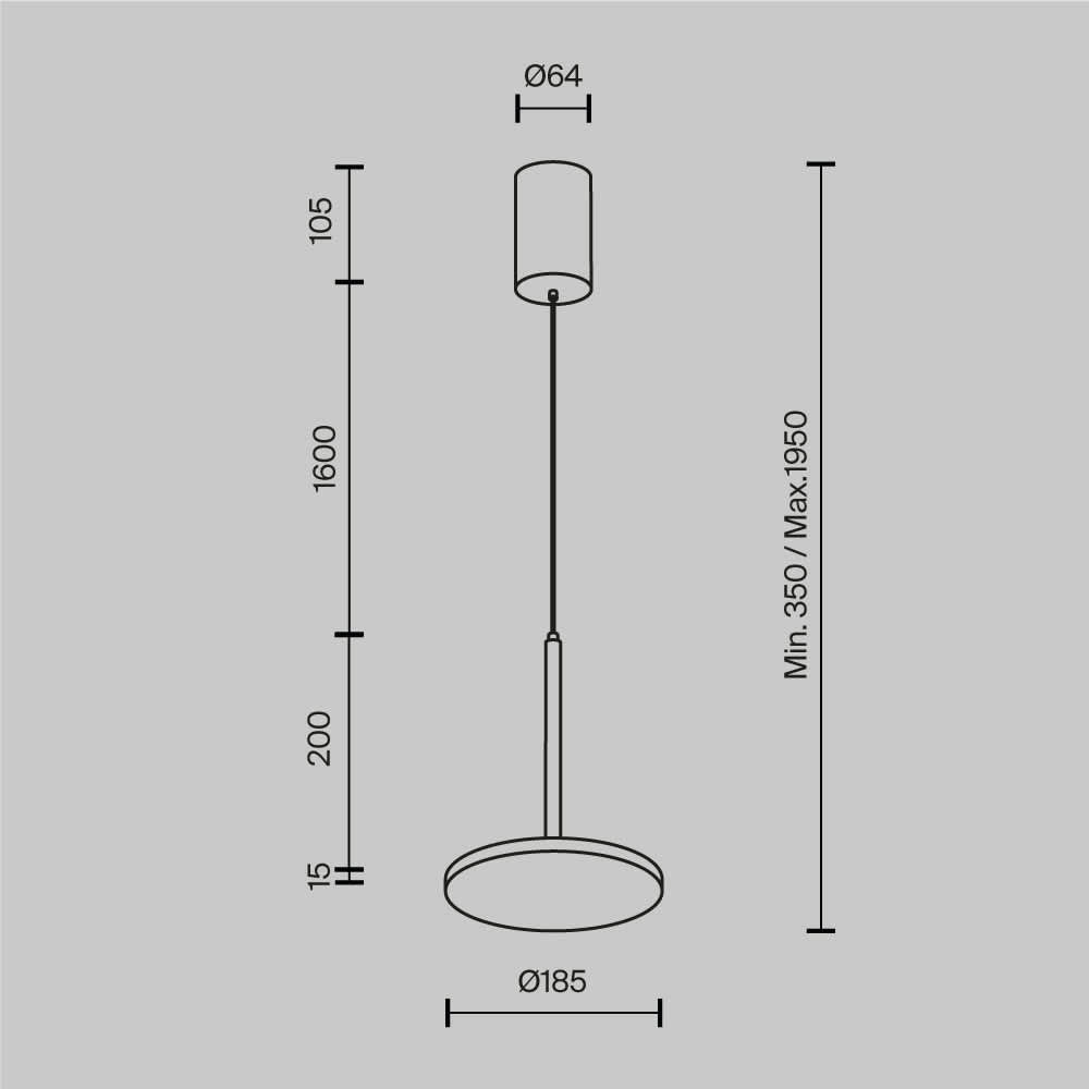 Пендел Maytoni Plato P076PL-L12W3K-BG, схема с размери