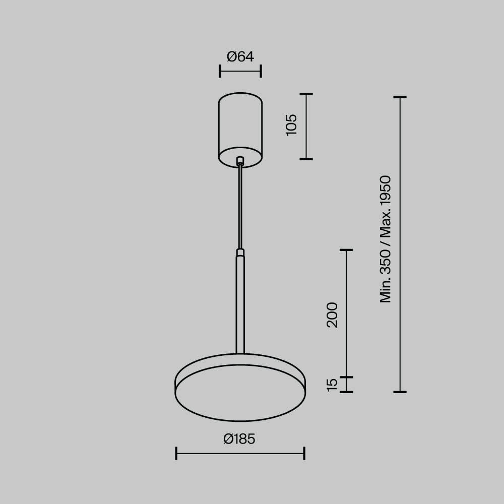 Пендел Maytoni Plato P076PL-L12W3K-W, схема с размери