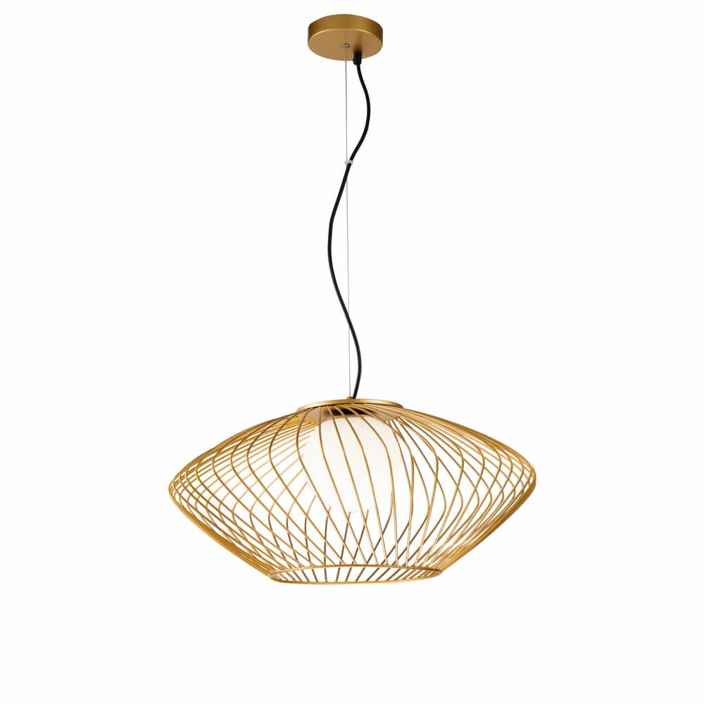 Maytoni Plec P364PL-01G - златист пендел с метална решетка и бял стъклен плафон