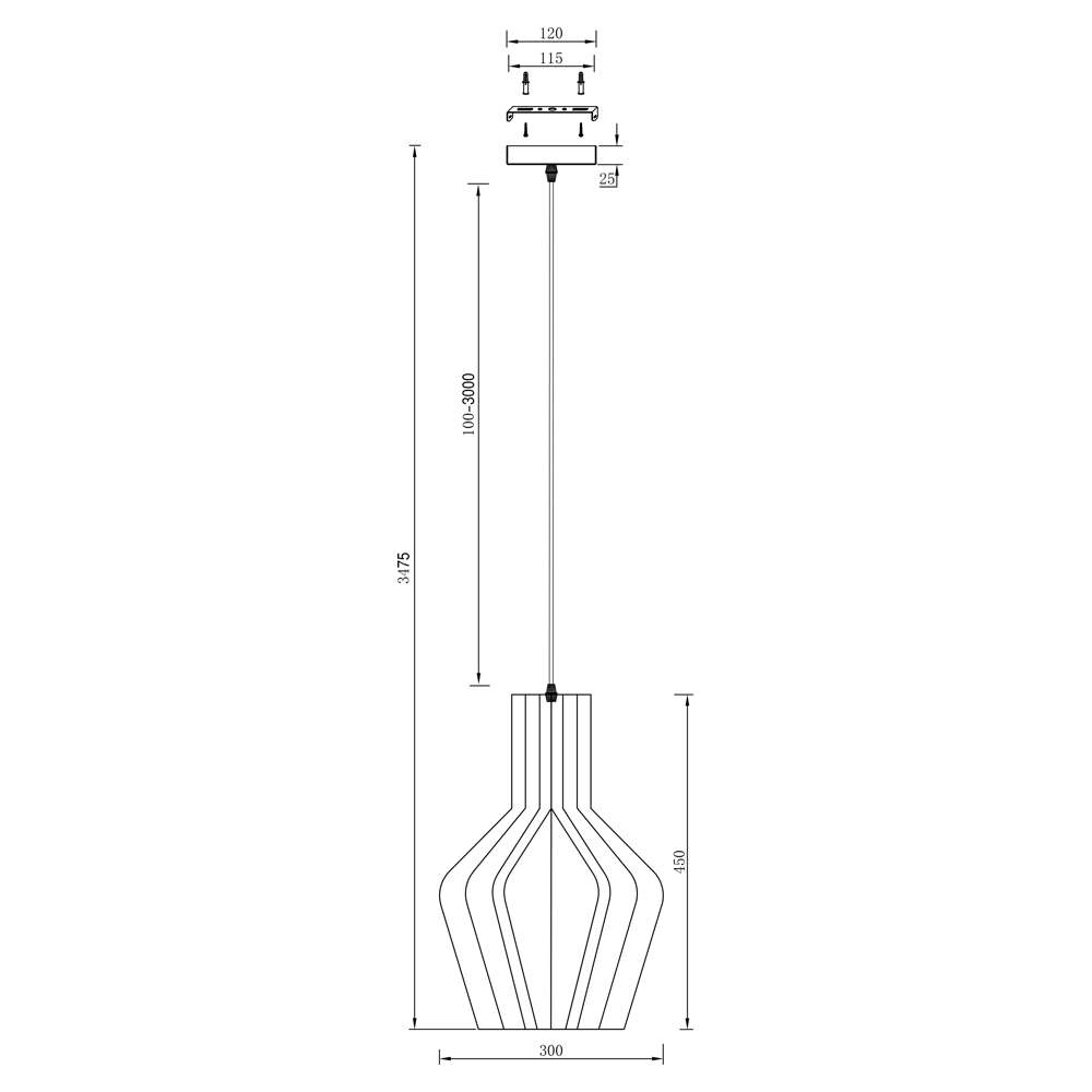 Схема с размерите на Maytoni Roots MOD191PL-01W1
