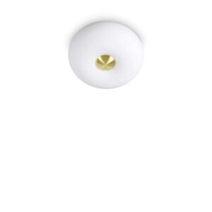 Плафон Ideal Lux Arizona PL2 214498 с бяло релефно стъкло Ø32 см и централен детайл с месингово покритие