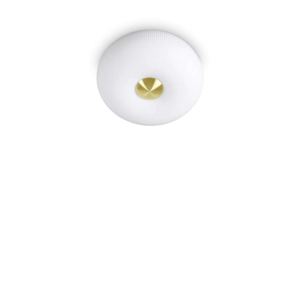 Плафон Ideal Lux Arizona PL2 214498 с бяло релефно стъкло Ø32 см и централен детайл с месингово покритие