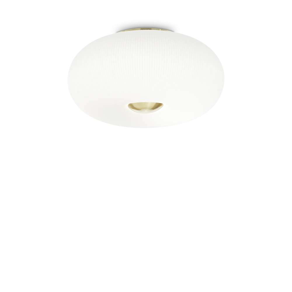 Плафон Ideal Lux Arizona PL5 214511 с широк бял стъклен абажур Ø52 см с релефни линии