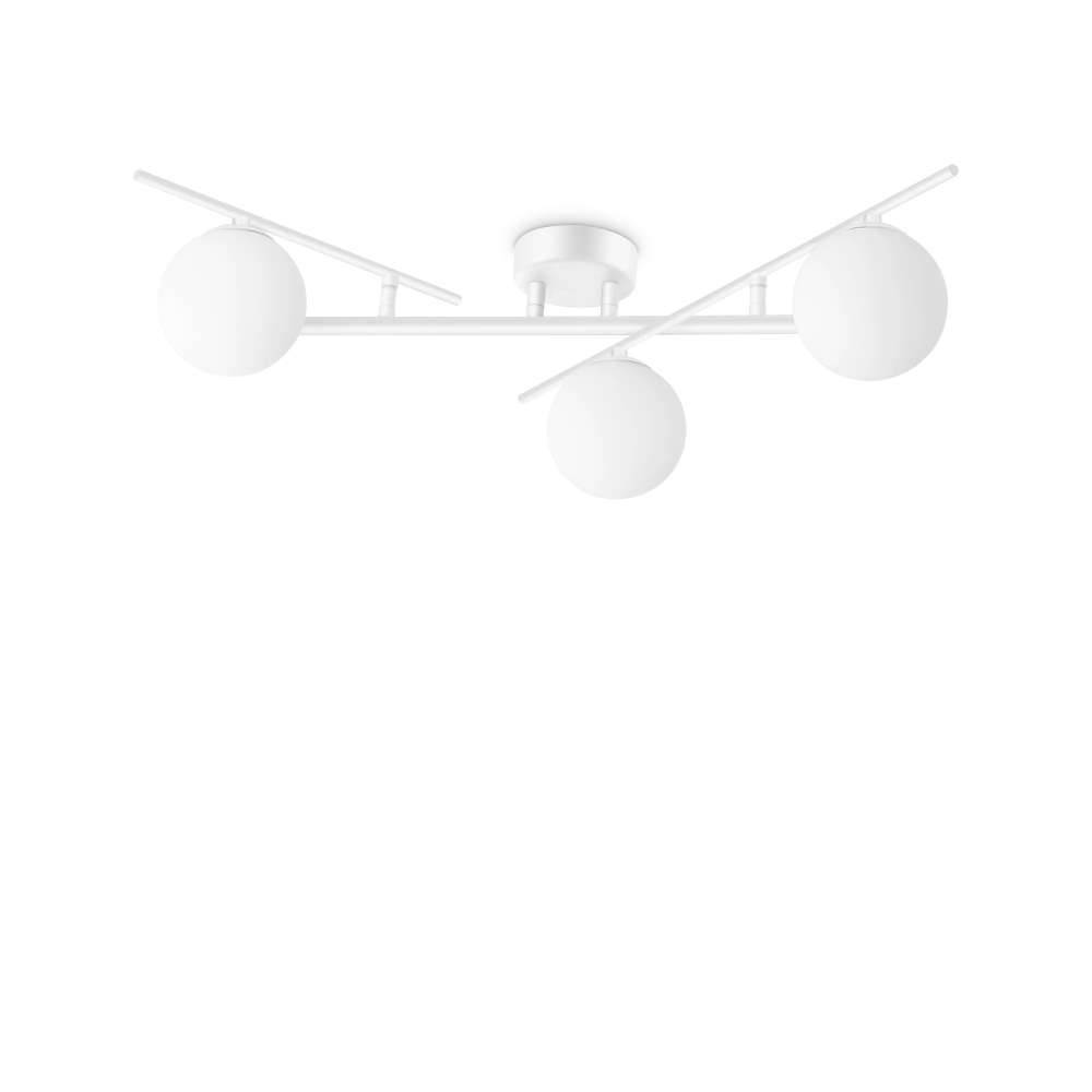 Плафон Ideal Lux Atlas PL3 BIANCO 328201 с бял цвят на металните рамена и 3 бели стъклени сфери