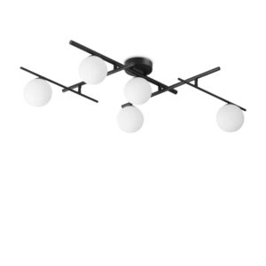Плафон Ideal Lux Atlas PL5 NERO 328218 с черен цвят на металните рамена и 5 бели стъклени сфери