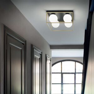 Плафон Ideal Lux Lingotto PL4 198156 4хE14 месинг и черно Плафон Ideal Lux Lingotto PL4 в месингов цвят с черна основа в коридор
