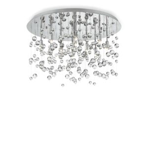 Кръгъл плафон Ideal Lux Neve PL08 022222 с хромирана основа и висящи стъклени сфери