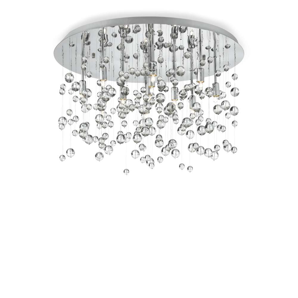 Кръгъл плафон Ideal Lux Neve PL08 022222 с хромирана основа и висящи стъклени сфери