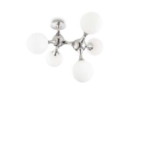 Плафон Ideal Lux Nodi PL05 073712 - хромирано тяло и бели стъклени сфери