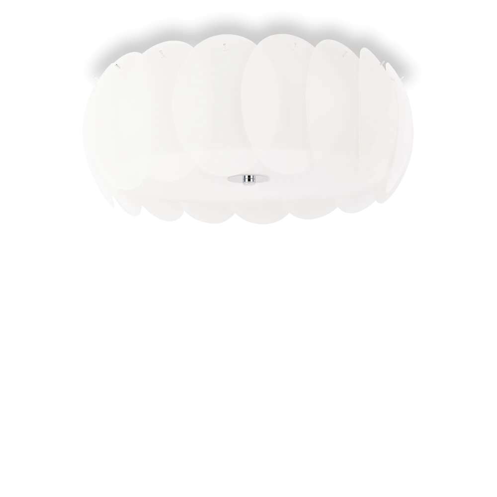 Плафон Ideal Lux Ovalino PL8 094014 с припокриващи се кръгли плочки от матирано бяло стъкло