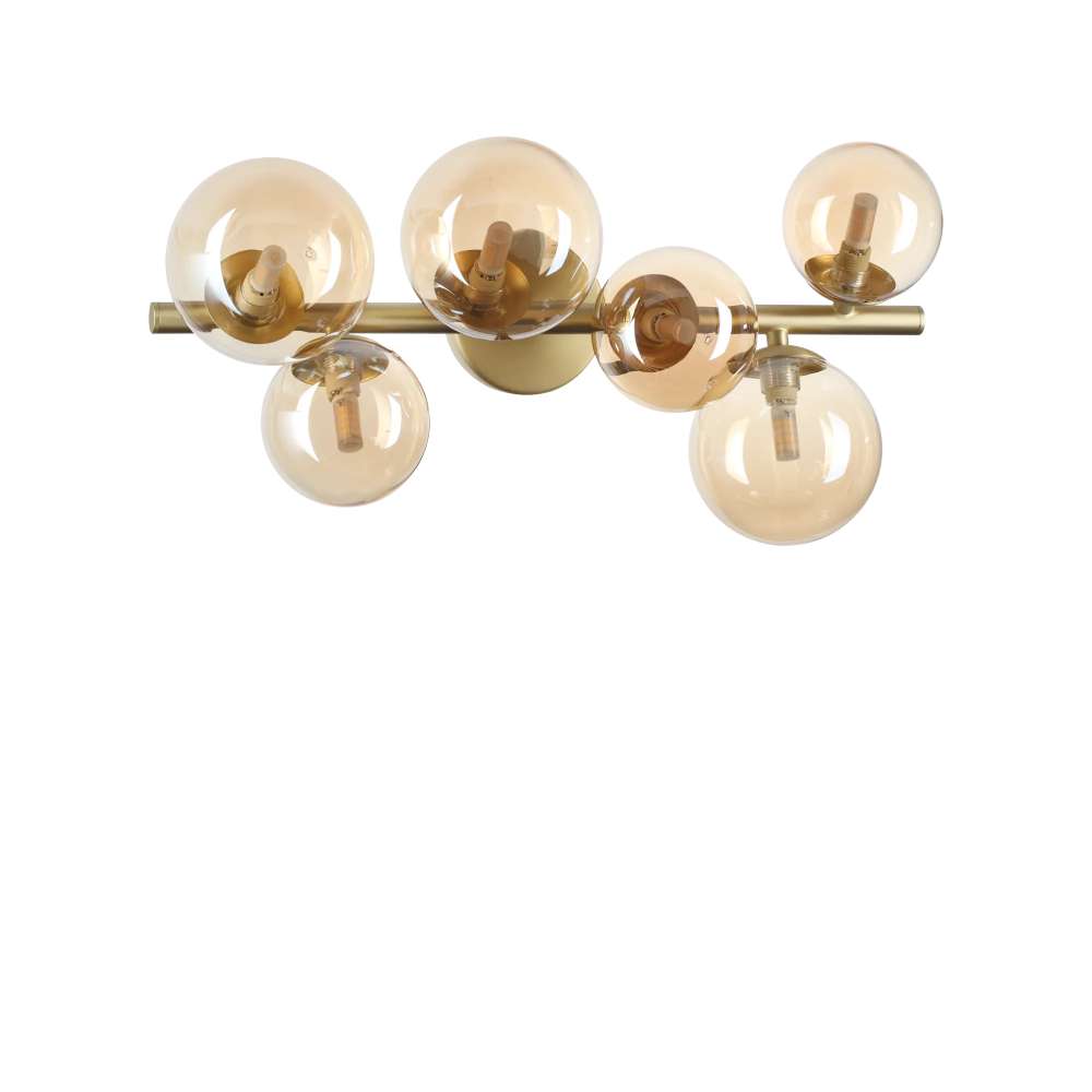 Ideal Lux Perlage PL06 327822 - плафон с кехлибарено стъкло и метал в цвят месинг, общ изглед