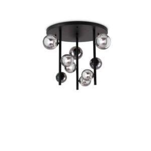 Ideal Lux Perlage PL09 328416 - плафон с опушено стъкло и черен метал, общ изглед