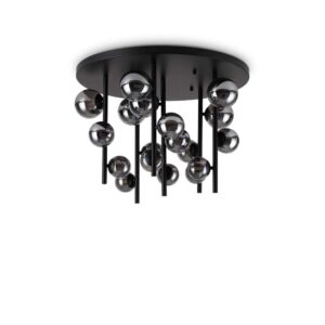 Ideal Lux Perlage PL18 328386 - плафон с опушено стъкло и черен метал, общ изглед