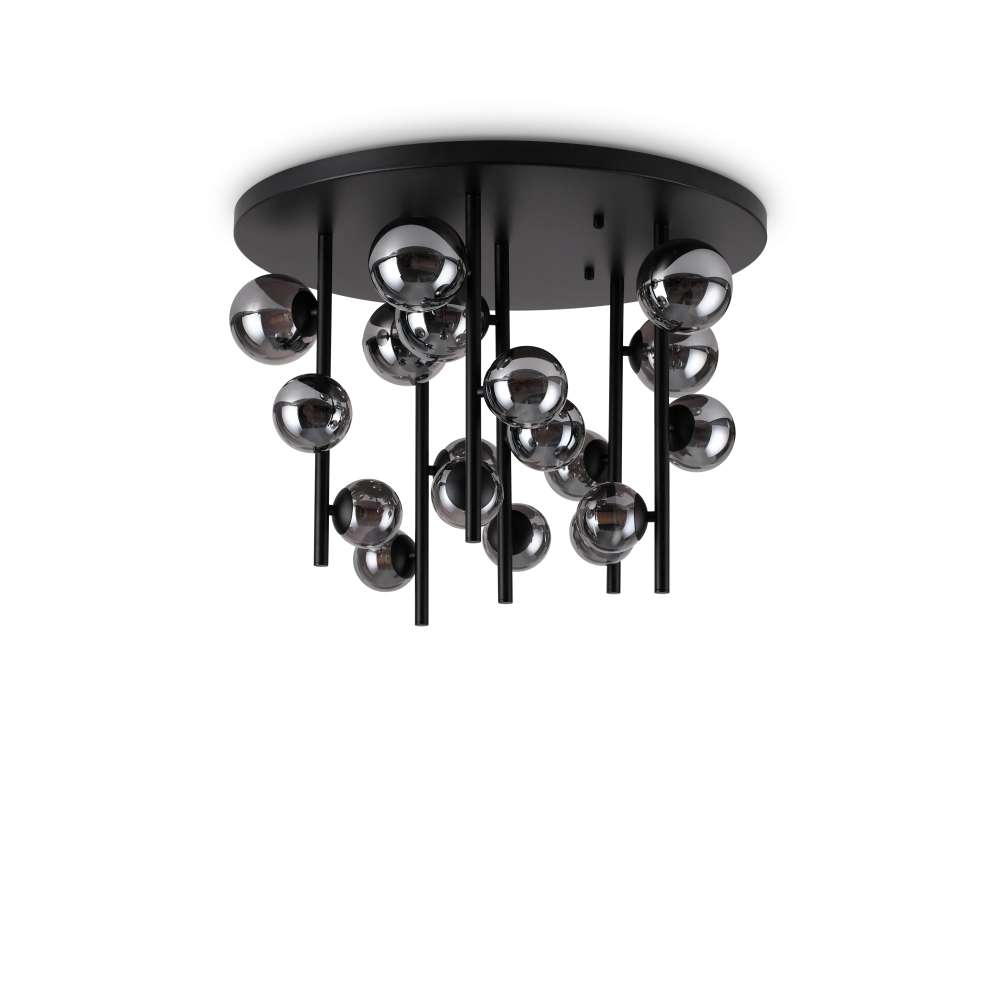 Ideal Lux Perlage PL18 328386 - плафон с опушено стъкло и черен метал, общ изглед