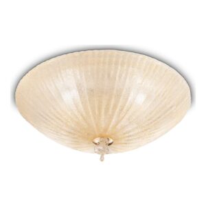 Плафон Ideal Lux Shell PL6 140193 с кехлибарено релефно стъкло и централен месингов детайл