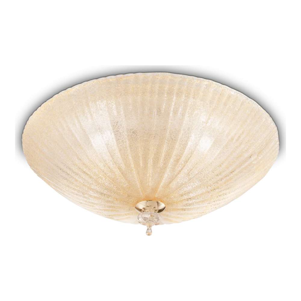 Плафон Ideal Lux Shell PL6 140193 с кехлибарено релефно стъкло и централен месингов детайл