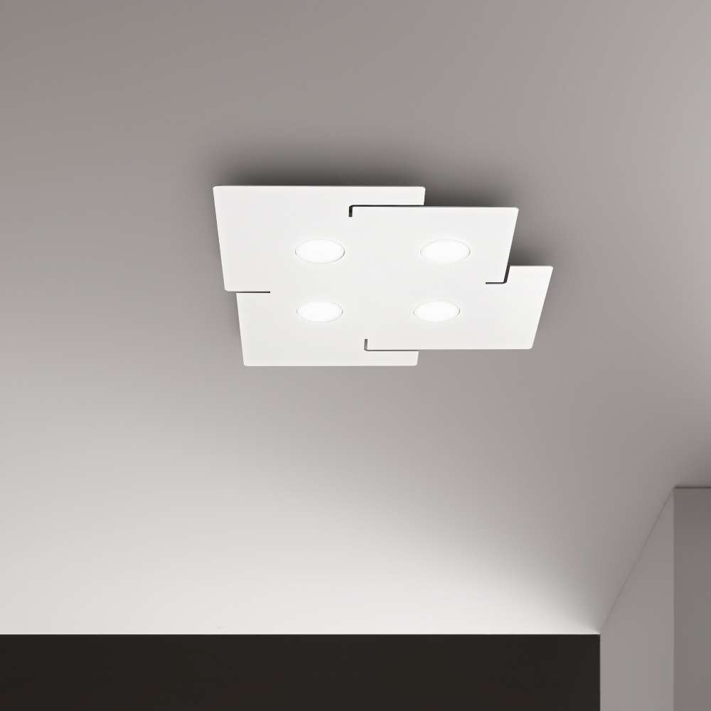Бял плафон Ideal Lux Totem PL4 215778, монтиран на тавана, с четири светещи LED крушки GX53