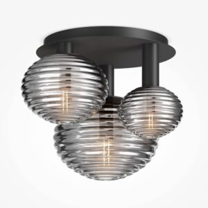 Плафон Maytoni Reels MOD268CL-03B с черно метално тяло и три абажура от опушено стъкло