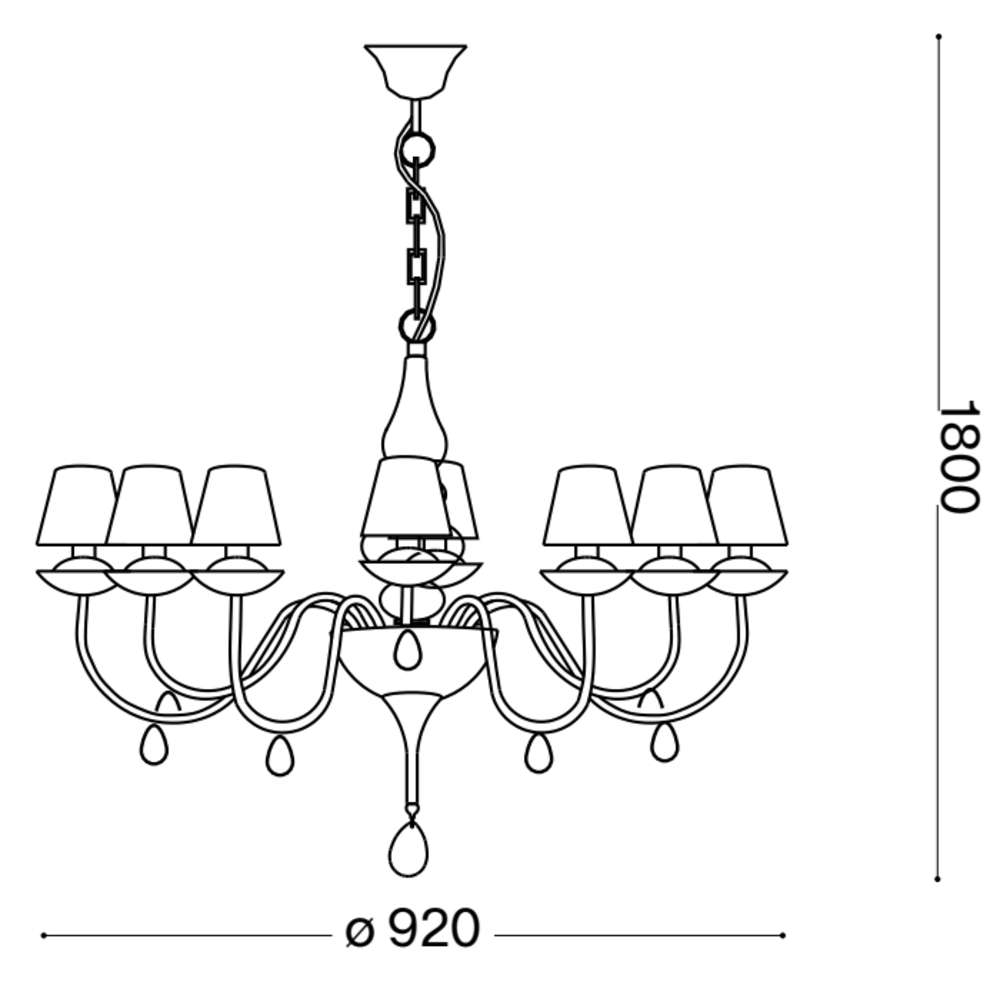 Официална схема с размерите в милиметри на Ideal Lux Blanche SP8 035574