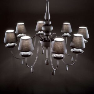 Blanche SP8 111896 - полилей с включено осветление Полилеят Ideal Lux Blanche SP8 111896 е показан с включено осветление и осем черни абажура на тъмен фон