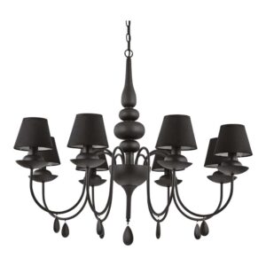Черен полилей Ideal Lux Blanche SP8 111896 с 8 текстилни абажура, извити метални рамена и декоративни висулки