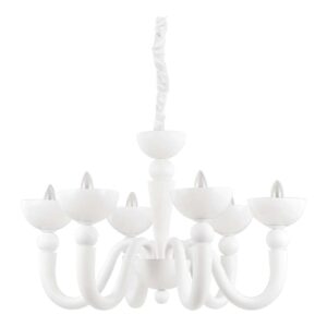 Бял полилей Ideal Lux Bon Bon SP6 093994 с шест извити метални рамена и бели стъклени чашки