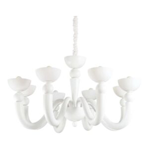 Голям бял полилей Ideal Lux Bon Bon SP8 094007 с осем метални рамена и бели стъклени чашки