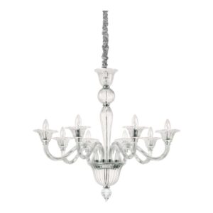 Класически полилей Ideal Lux Brigitta SP08 199382 с извити рамена от прозрачно стъкло, 8 фасунги E14 и окачване с верига