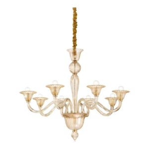 Класически полилей Ideal Lux Brigitta SP08 199412 с извити рамена от кехлибарено стъкло, 8 фасунги E14 и окачване с верига