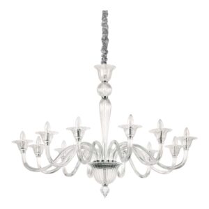 Класически полилей Ideal Lux Brigitta SP12 199375 с извити рамена от прозрачно стъкло, 12 фасунги E14 и окачване с верига