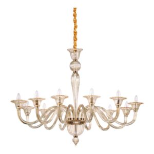 Класически полилей Ideal Lux Brigitta SP12 199405 с извити рамена от кехлибарено стъкло, 12 фасунги E14 и окачване с верига