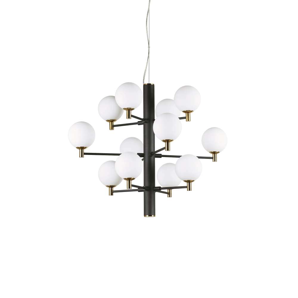 Полилей Ideal Lux Copernico SP12 197319 - черно тяло и бели стъклени сфери