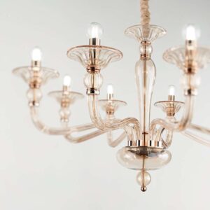 Кехлибарени стъклени рамена и декоративни чашки на полилей Ideal Lux Danieli SP8 159973