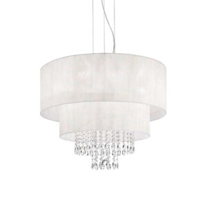 Полилей Ideal Lux Opera SP6 068299 с бял абажур и кристални висулки