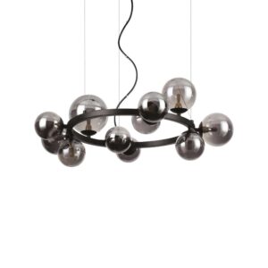 Ideal Lux Perlage SP11 271392 - полилей с опушено стъкло и черен метал, общ изглед
