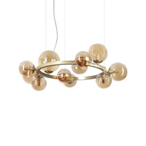 Ideal Lux Perlage SP11 322773 - полилей с кехлибарено стъкло и метал в цвят месинг, общ изглед