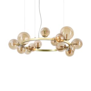 Ideal Lux Perlage SP14 322797 - полилей с кехлибарено стъкло и метал в цвят месинг, общ изглед
