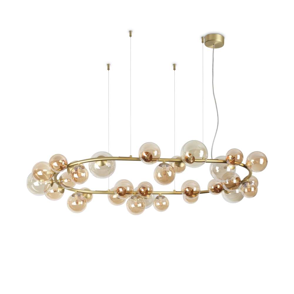Ideal Lux Perlage SP30 322780 - полилей с кехлибарено стъкло и метал в цвят месинг, общ изглед