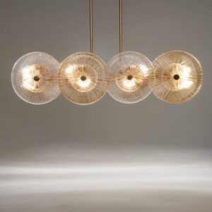Линеен полилей Maytoni Aster MOD007PL-08G1 със златна метална конструкция и релефни стъклени дискове